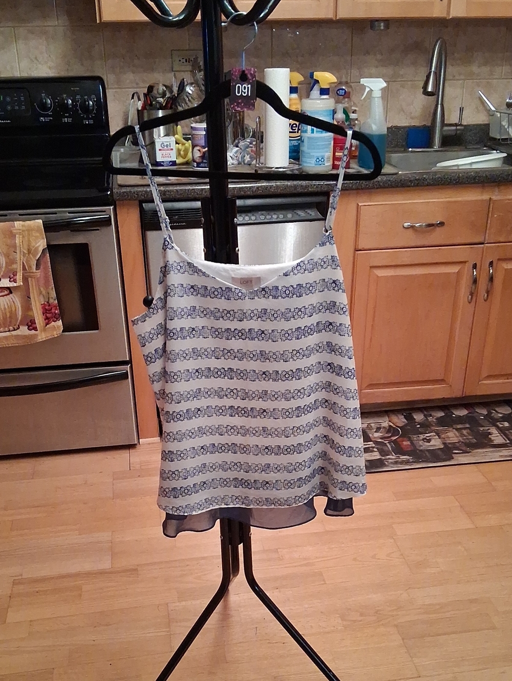 LOFT White and Navy Floral-Stripe Chiffon Camisole